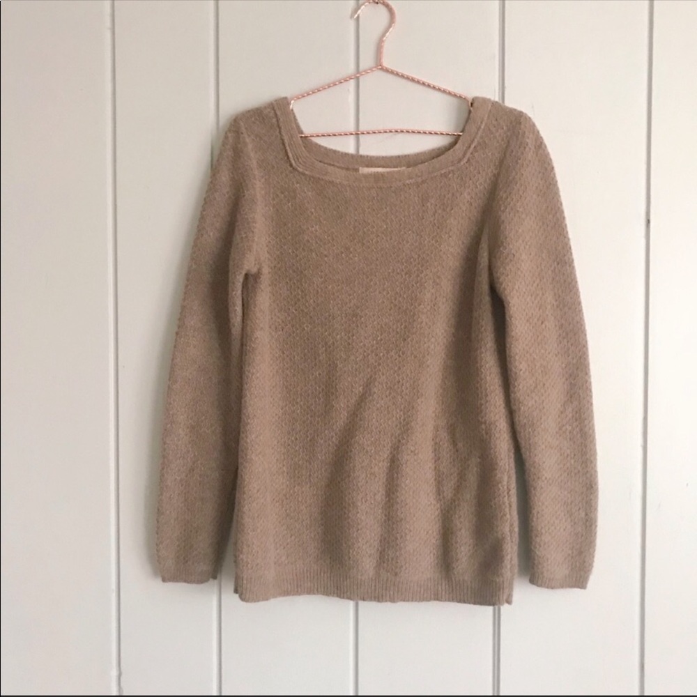 Anthropologie square neck tan alpaca sweater L